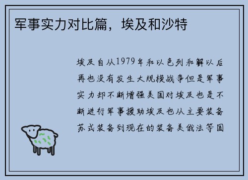 军事实力对比篇，埃及和沙特