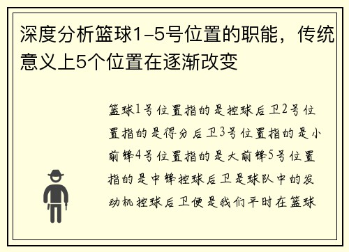 深度分析篮球1-5号位置的职能，传统意义上5个位置在逐渐改变