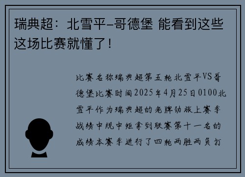 瑞典超：北雪平-哥德堡 能看到这些这场比赛就懂了！